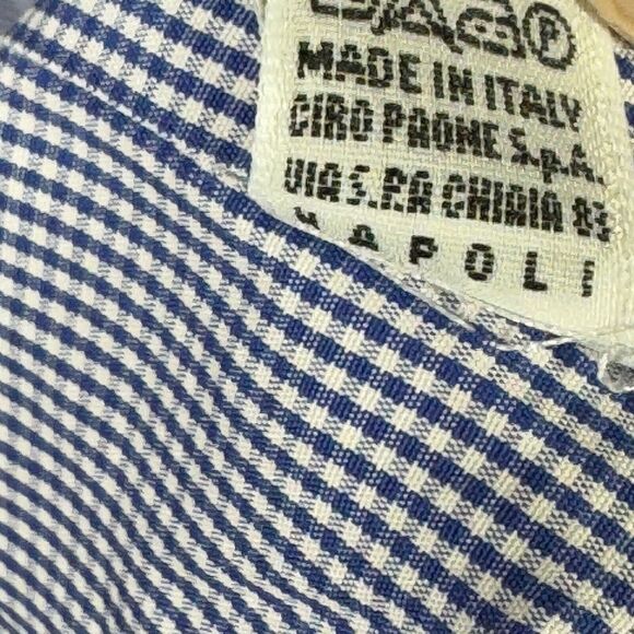 Kiton Shirt 44 Blue Gingham Plaid Su Misura Italy Cotton Long Sleeve Button B* - Picture 7 of 14